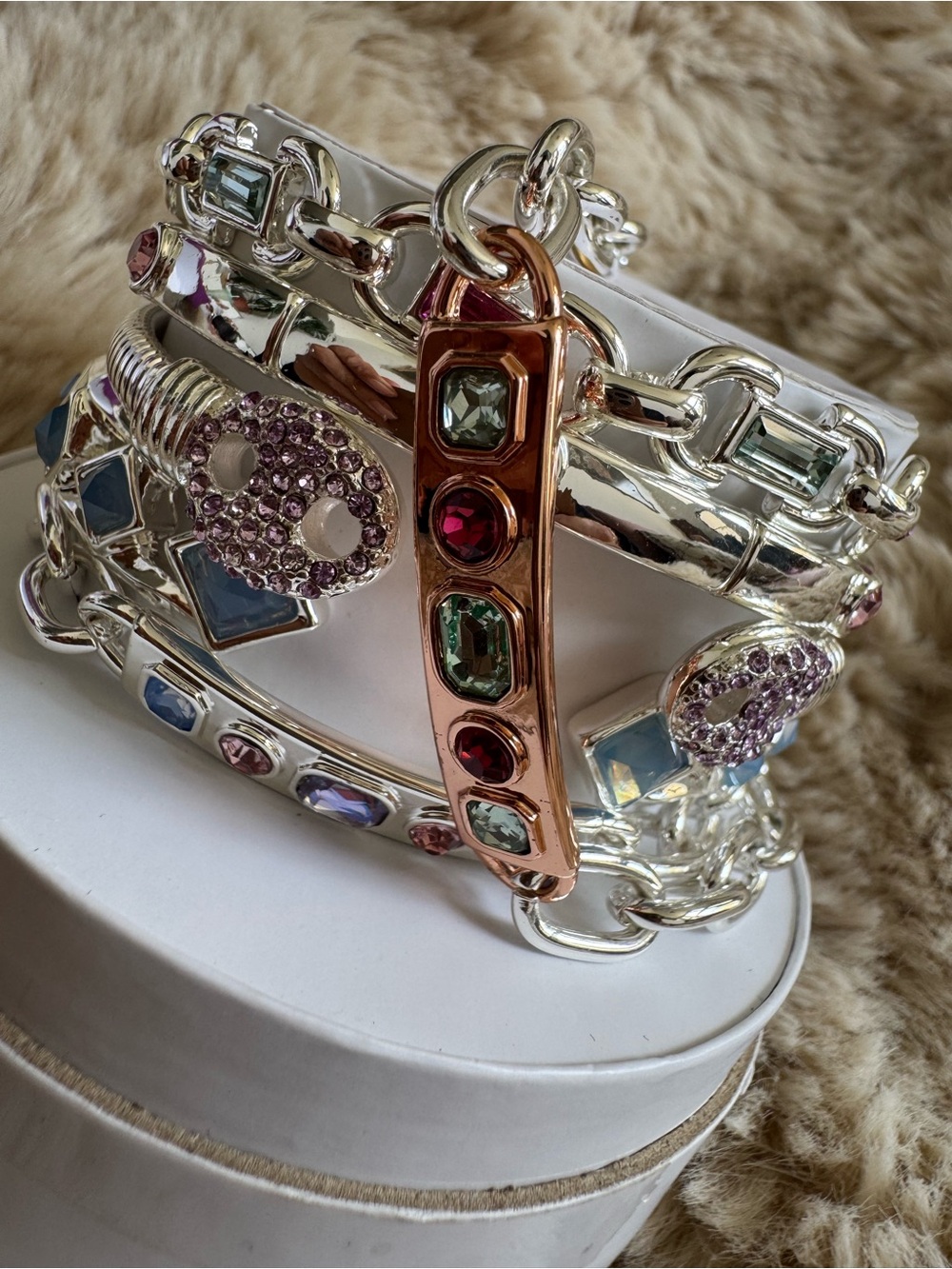 Lot of 6 Individual Stack Pieces - Pink/Blue/Purple on Rhodium - Summer/Spring